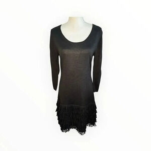 Calvin Klein Women’s Medium Black Fringe Hem‎ Scoopneck Sweater Dress